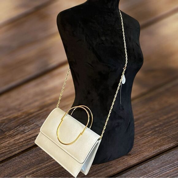 Y&S Ivory with Gold Tone Chain Shoulder Cross Body Clutch Bag - Picture 1 of 15